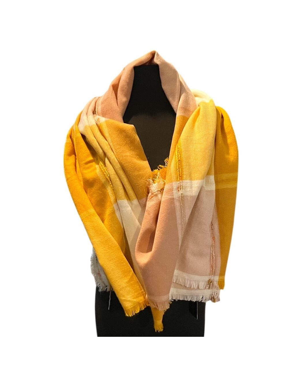 LA Express Pink, Apricot,White Plaid Knit Blanket Scarf, NWT